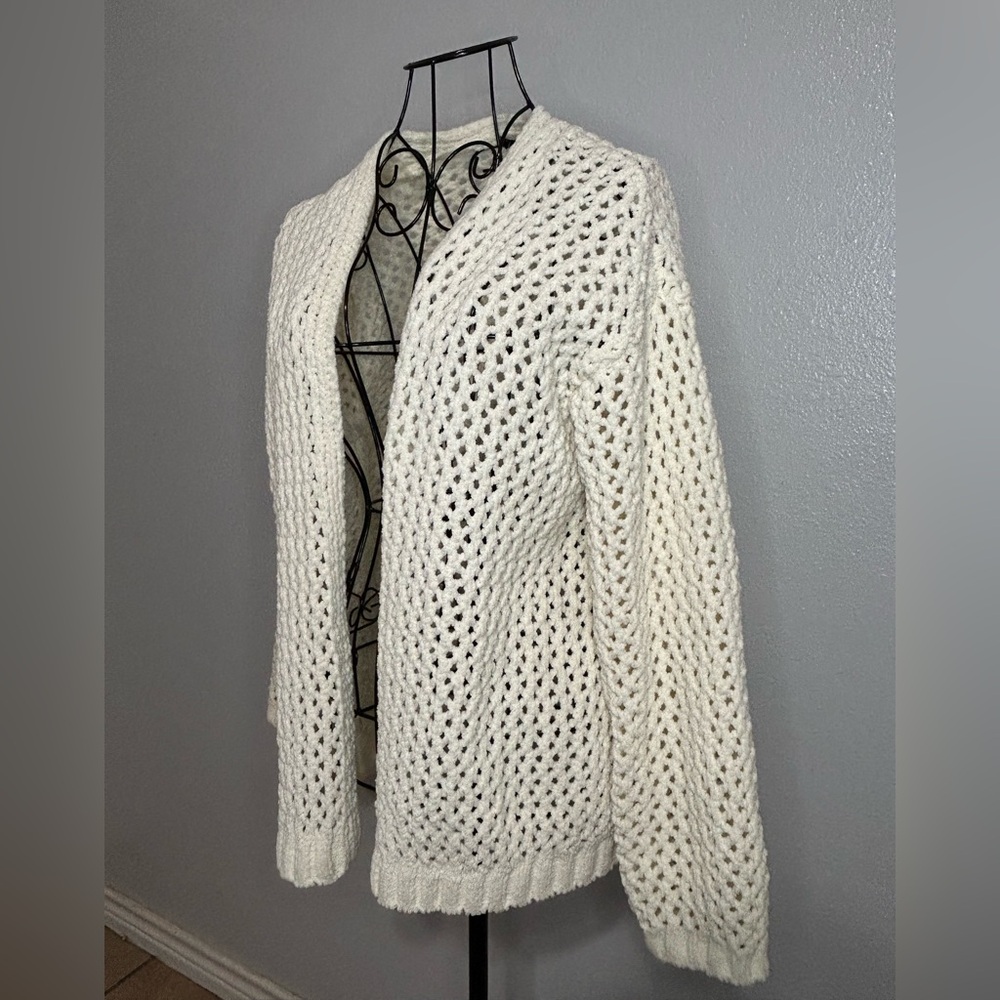 Art Class Cream Open-Knit Cardigan – Oversized Chunky Sweater, Size XL